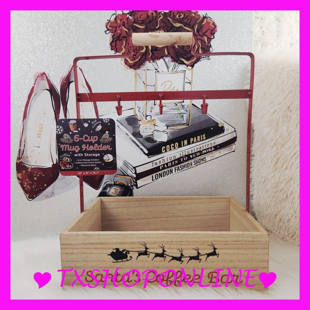 💗🎄Red Christmas Santa's Coffee Bar Mug Holder with 6 Hanging Hooks 🎄💗